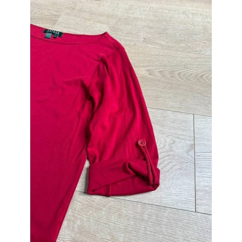 Womens Lauren Ralph Lauren red roll tab sleeve tshirt 100% cotton size L